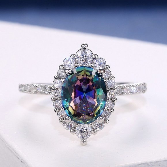 *NEW 925 Sterling Silver Mystic Topaz Halo Ring - Picture 6 of 9